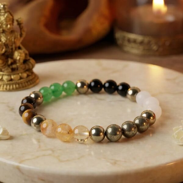 Dhan Lakshmi Bracelet is a sacred prosperity bracelet inspired by Goddess Lakshmi, the divine symbol of wealth, abundance, and success. It is believed to attract positive energy, financial growth, business opportunities, career advancement, and overall prosperity. Energized through traditional Lakshmi rituals and mantras, this bracelet serves as a powerful reminder of abundance, gratitude, and success while adding elegance to your daily spiritual practice. Ideal for both men and women seeking prosperity, positivity, and divine blessings.