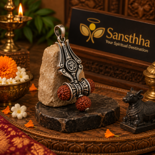 Sansthha - Om Trishul Damru Rudraksha With Silver Locket Sansthha - Om Trishul Damru Rudraksha With Silver Locket