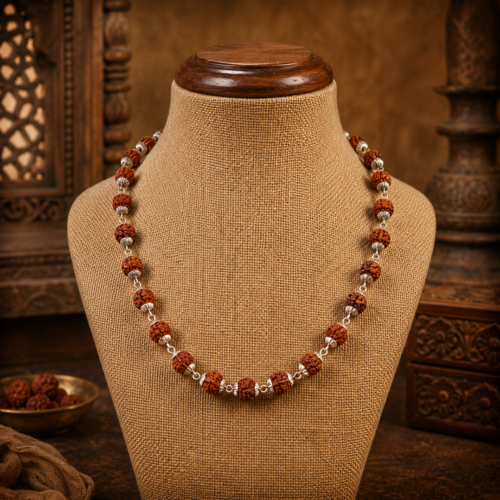 Panchmukhi Rudraksha Silver Mala Panchmukhi Rudraksha Silver Mala
