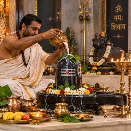 rudrabhishek-puja Rudrabhishek Puja performed for Lord Shiva with sacred Shivling Abhishek