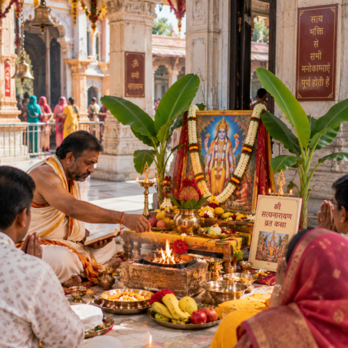 satyanarayan-puja Satyanarayan Puja with Lord Vishnu worship and traditional Vedic rituals